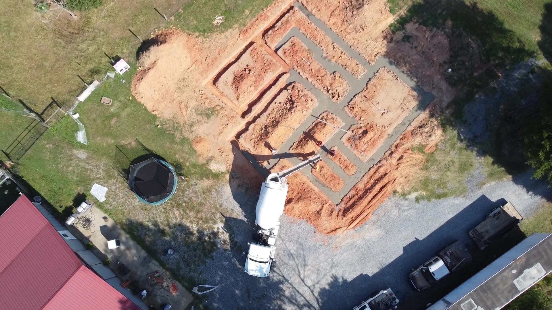 Aerial view of foundation footings and layout