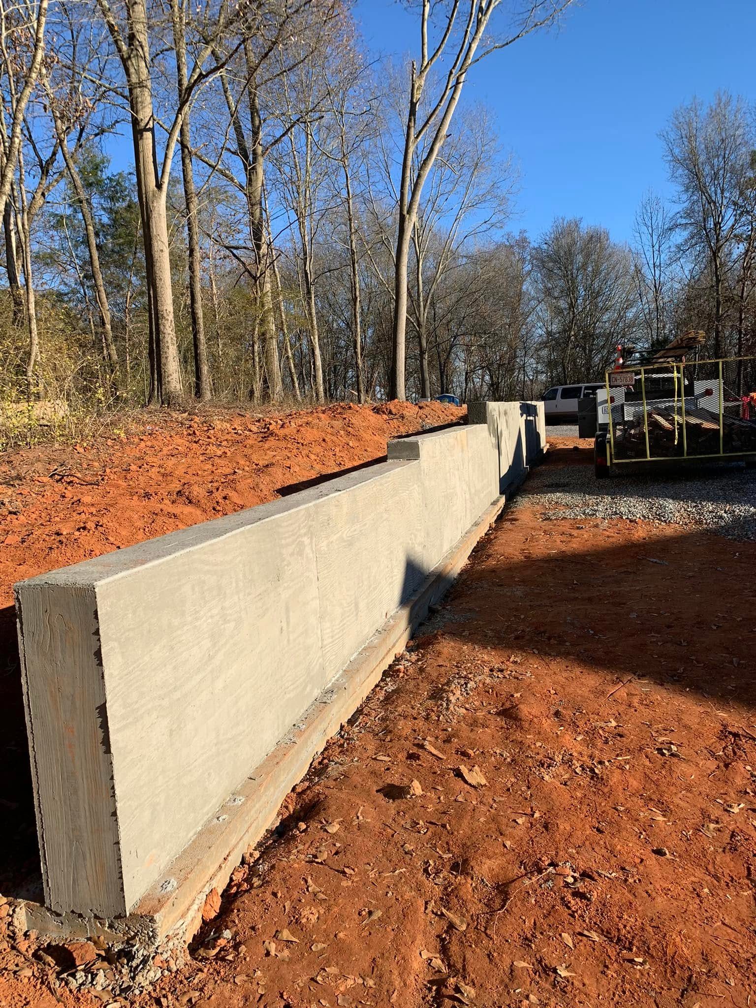 Poured concrete retaining wall project in Shelby, NC